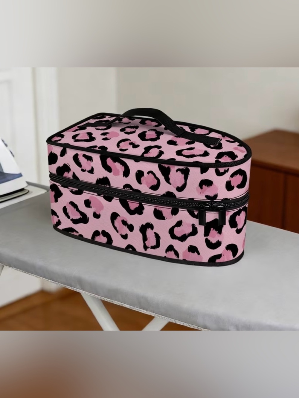 Pink Leopard Spots Ironing Bag w/Top Handle & Zipper. Portable Protective Cover